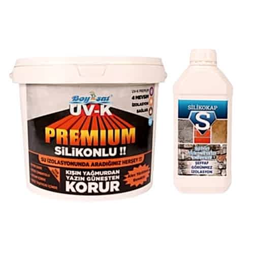 Yalıtım Çözüm Paketi Uv-K Premium Silikonlu Boya 7.5 Kg ve Silikokap Şeffaf İzolasyon 5 Lt